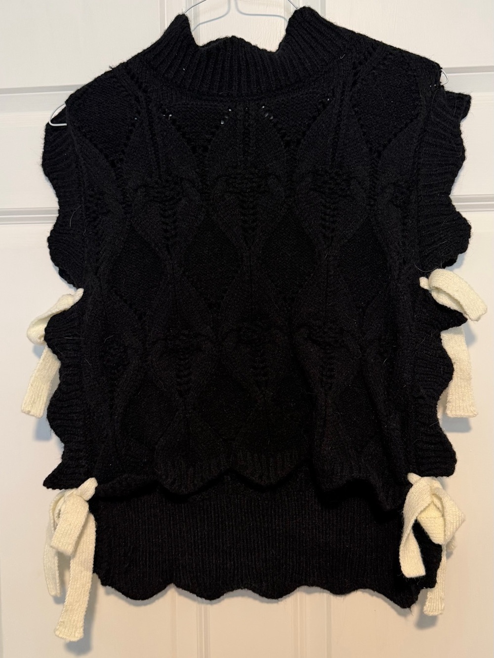Anthropologie Black Knit Sleeveless Turtleneck Vest with Cream Side Ties